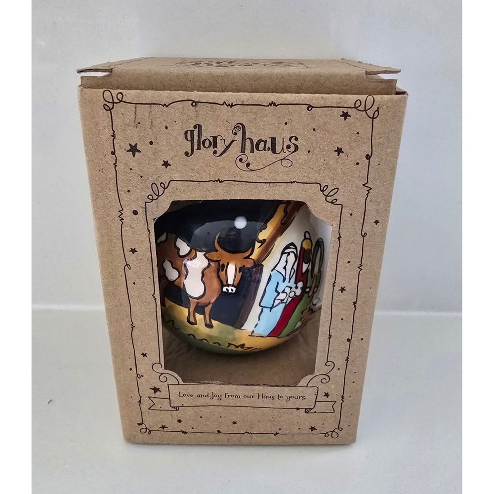 Glory Haus Nativity Scene Hand Painted Ceramic Christmas Ball Ornament with Box